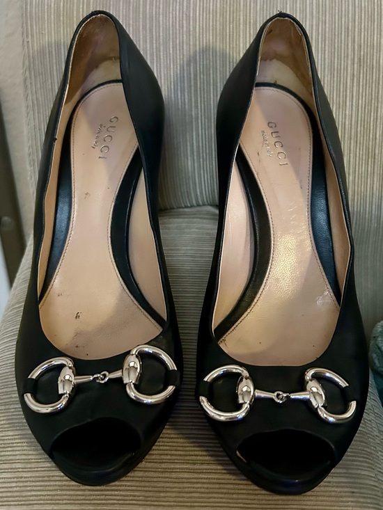 Gucci Shoes - Gucci Horsebit Black Leather Peep Toe Platform Pumps EU 361⁄2